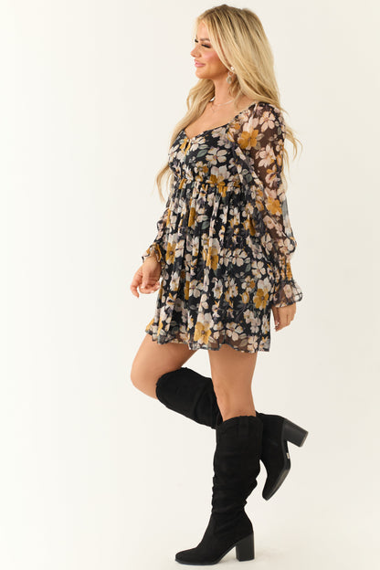 Black Floral Sweetheart Short Dress