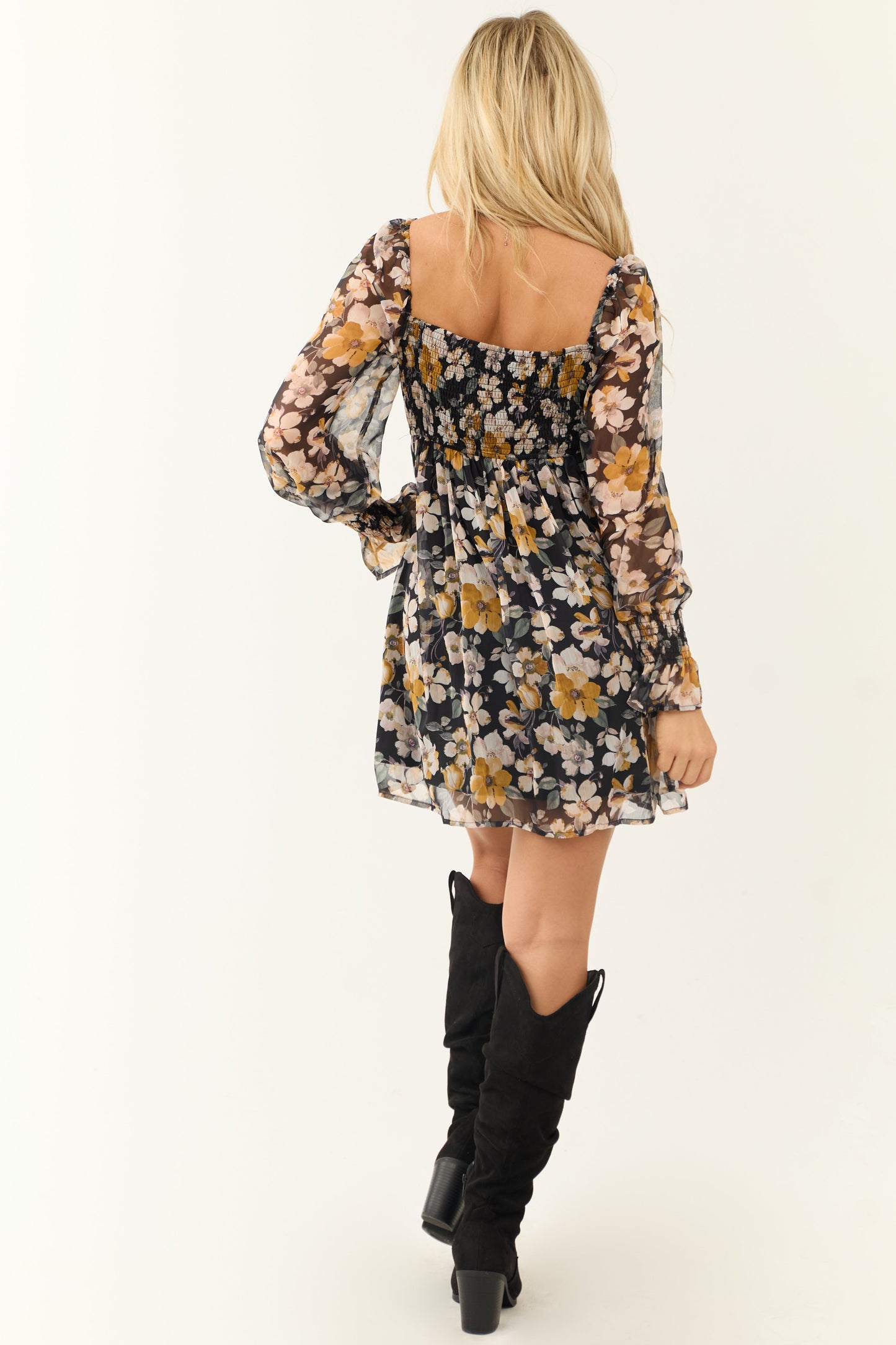 Black Floral Sweetheart Short Dress