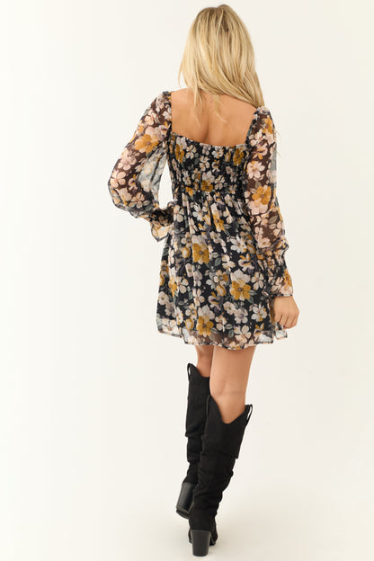 Black Floral Sweetheart Short Dress